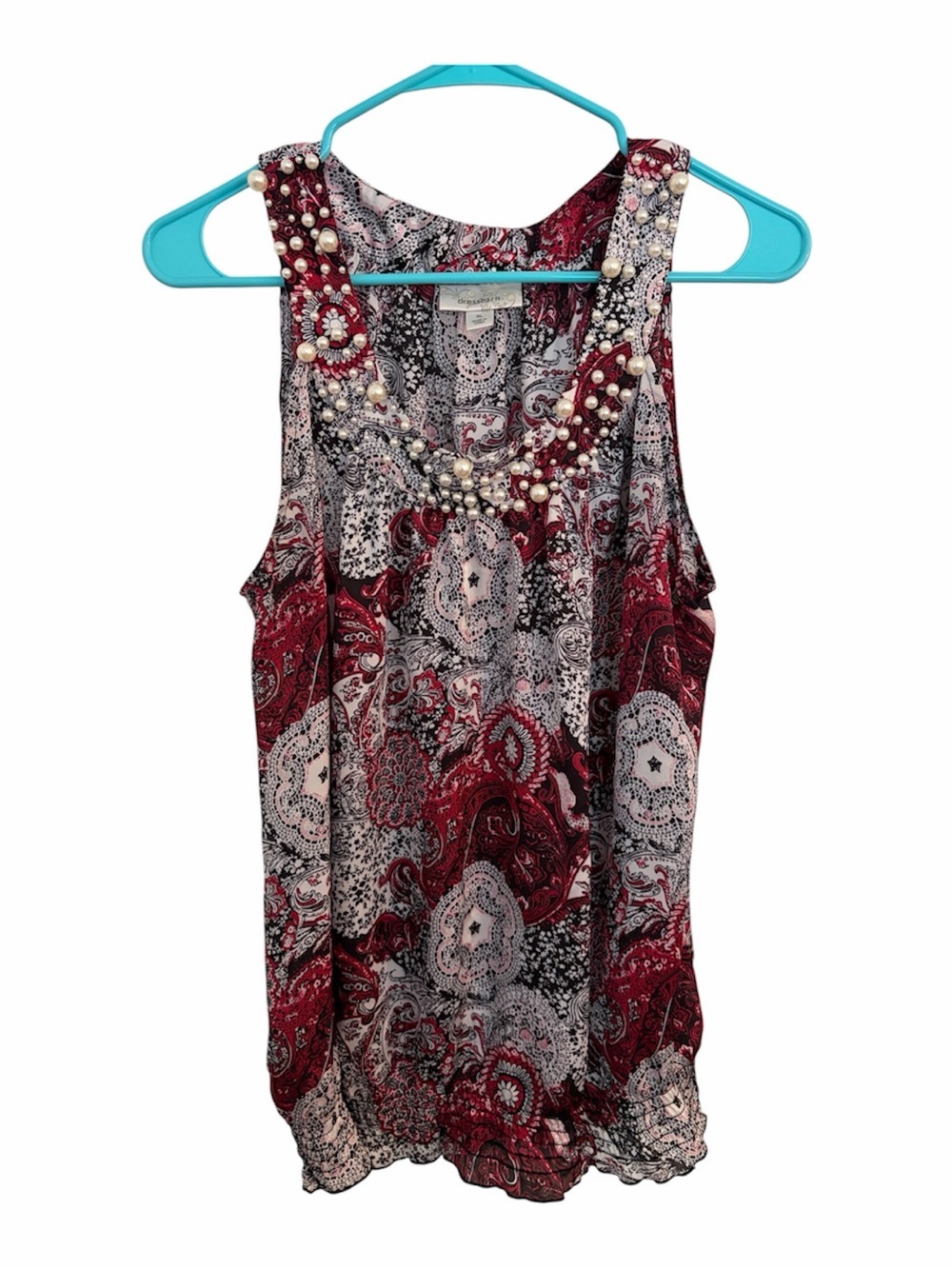 dressbarn | Red and Black Paisley Beaded Sleeveless Camisole